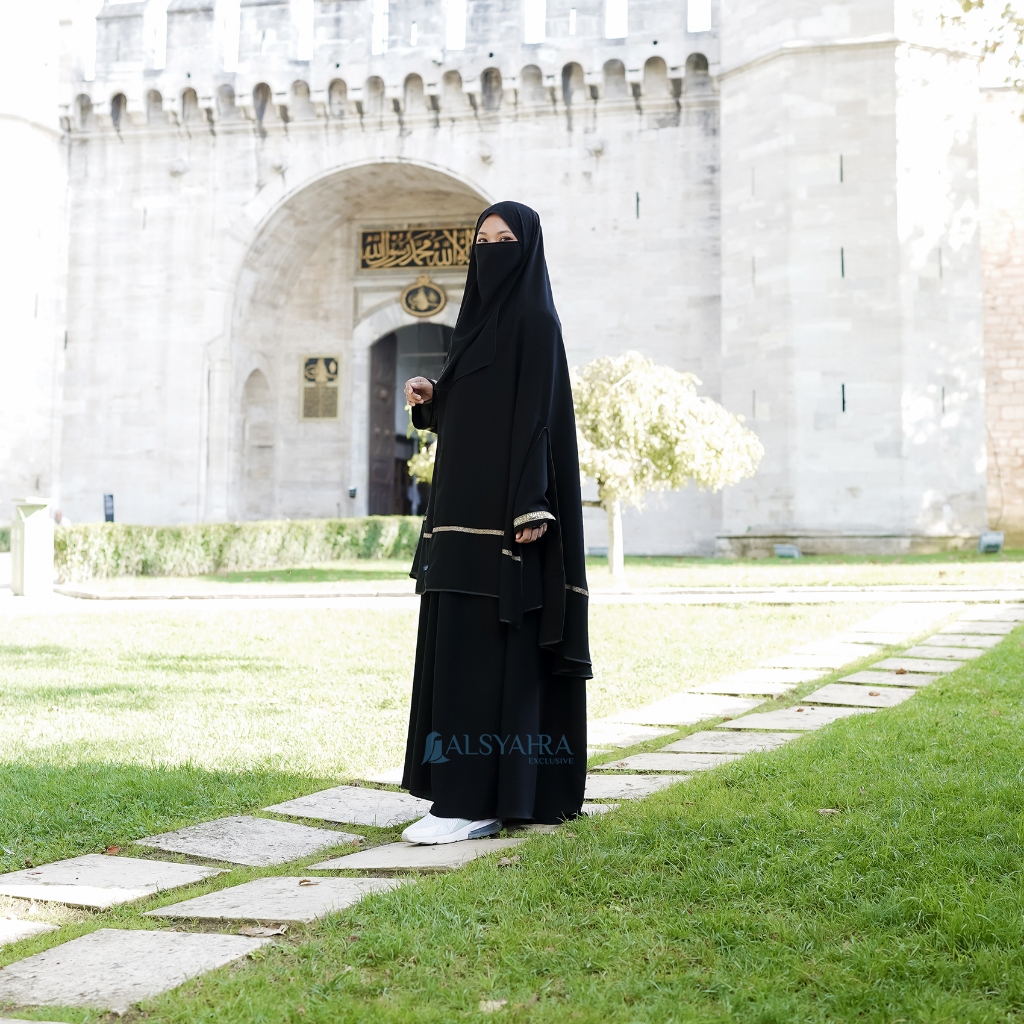 Alsyahra Exclusive - Set Khimar Syari Handsplit Kiswah Bisban Cadar Tali Soft Jetblack