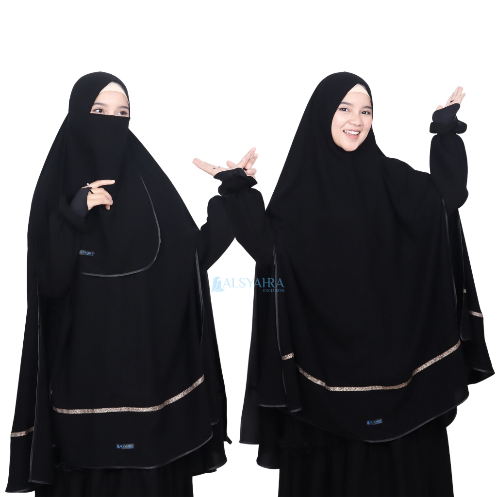 Alsyahra Exclusive - Set Khimar Syari Handsplit Kiswah Bisban Cadar Tali Soft Jetblack