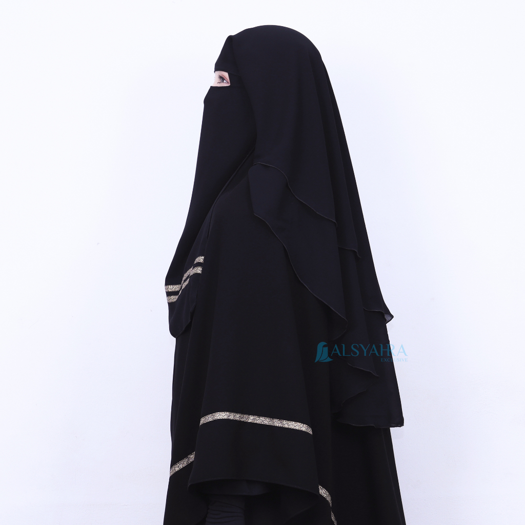 Niqab Yaman Kiswah Stripe 2 Layer Sifon Silk Jetblack Alsyahra Exclusive