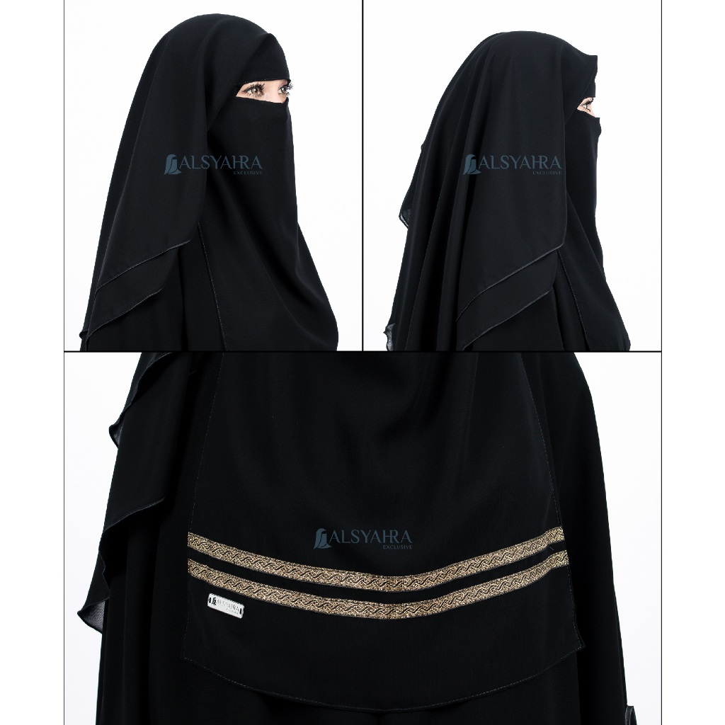 Niqab Yaman Kiswah Stripe 2 Layer Sifon Silk Jetblack Alsyahra Exclusive