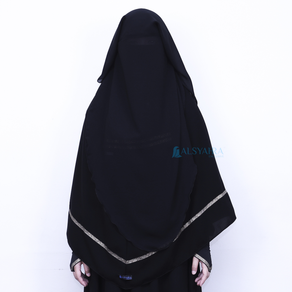 Niqab Yaman Kiswah Stripe 2 Layer Sifon Silk Jetblack Alsyahra Exclusive