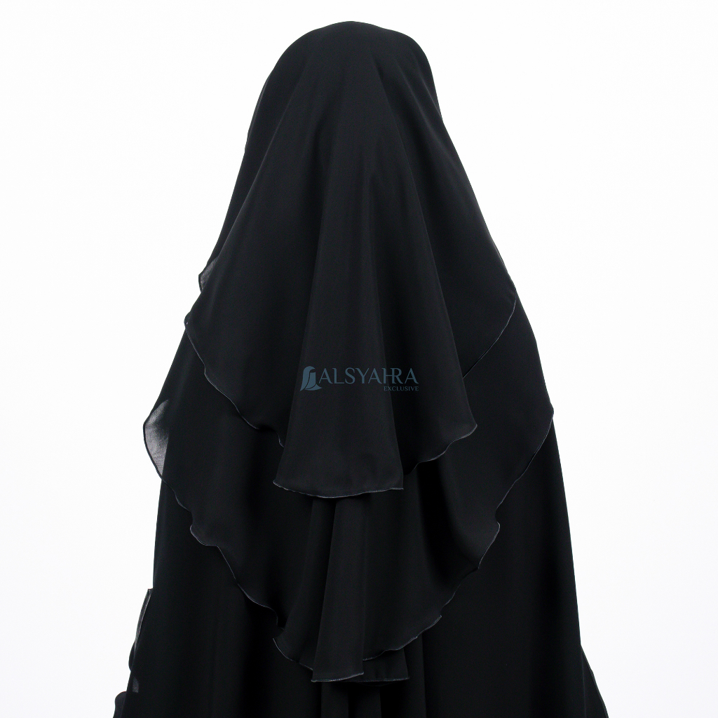 Niqab Yaman Kiswah Stripe 2 Layer Sifon Silk Jetblack Alsyahra Exclusive