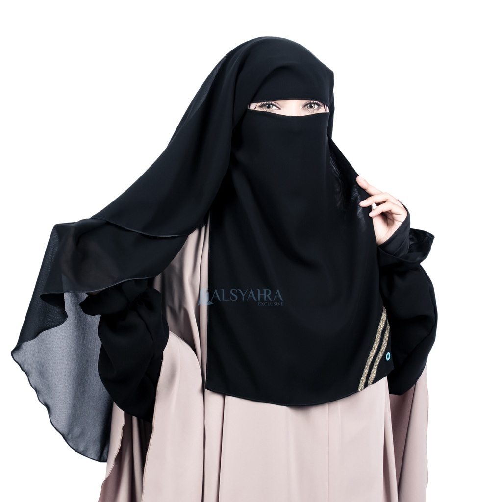 Niqab Yaman Kiswah 2 Layer Sifon Silk Jetblack Alsyahra Exclusive