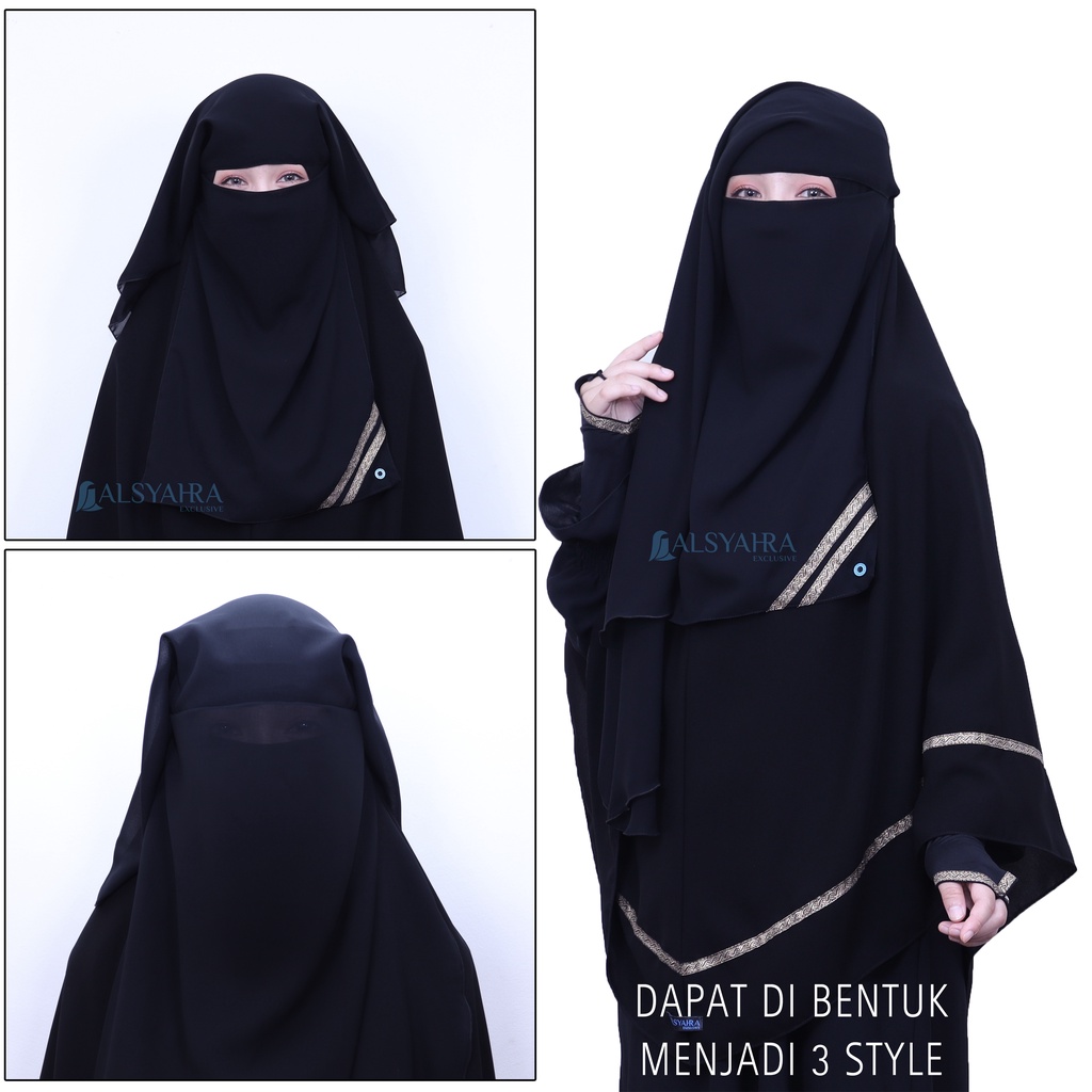 Niqab Yaman Kiswah 2 Layer Sifon Silk Jetblack Alsyahra Exclusive