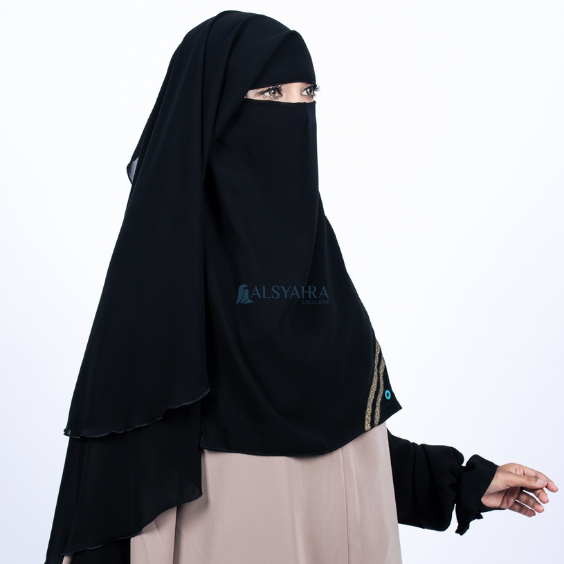 Niqab Yaman Kiswah 2 Layer Sifon Silk Jetblack Alsyahra Exclusive