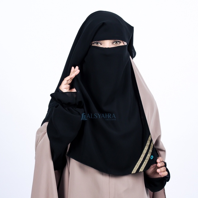 Niqab Yaman Kiswah 2 Layer Sifon Silk Jetblack Alsyahra Exclusive