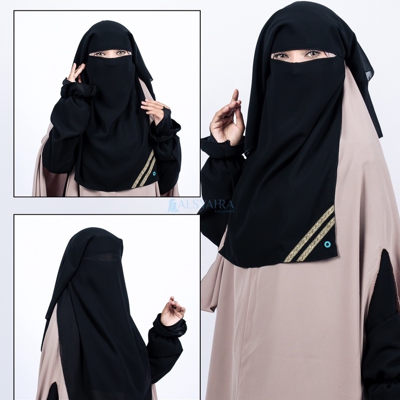 Niqab Yaman Kiswah 2 Layer Sifon Silk Jetblack Alsyahra Exclusive