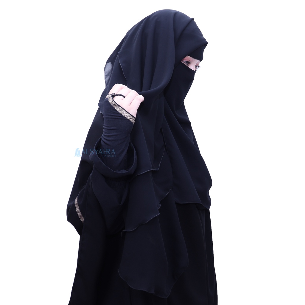 Niqab Yaman Kiswah 2 Layer Sifon Silk Jetblack Alsyahra Exclusive
