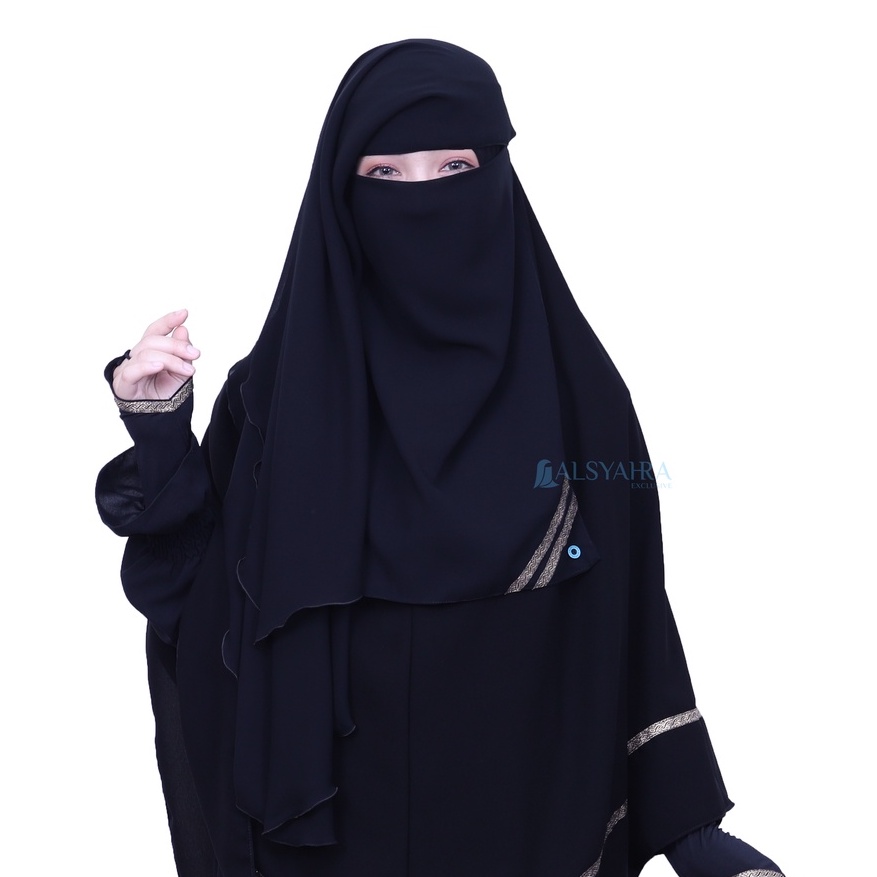 Niqab Yaman Kiswah 2 Layer Sifon Silk Jetblack Alsyahra Exclusive
