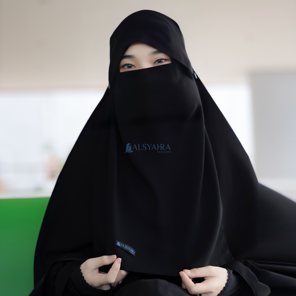 Alsyahra Exclusive - Niqab Poni Kancing Raudhah Sifon Silk Jetblack