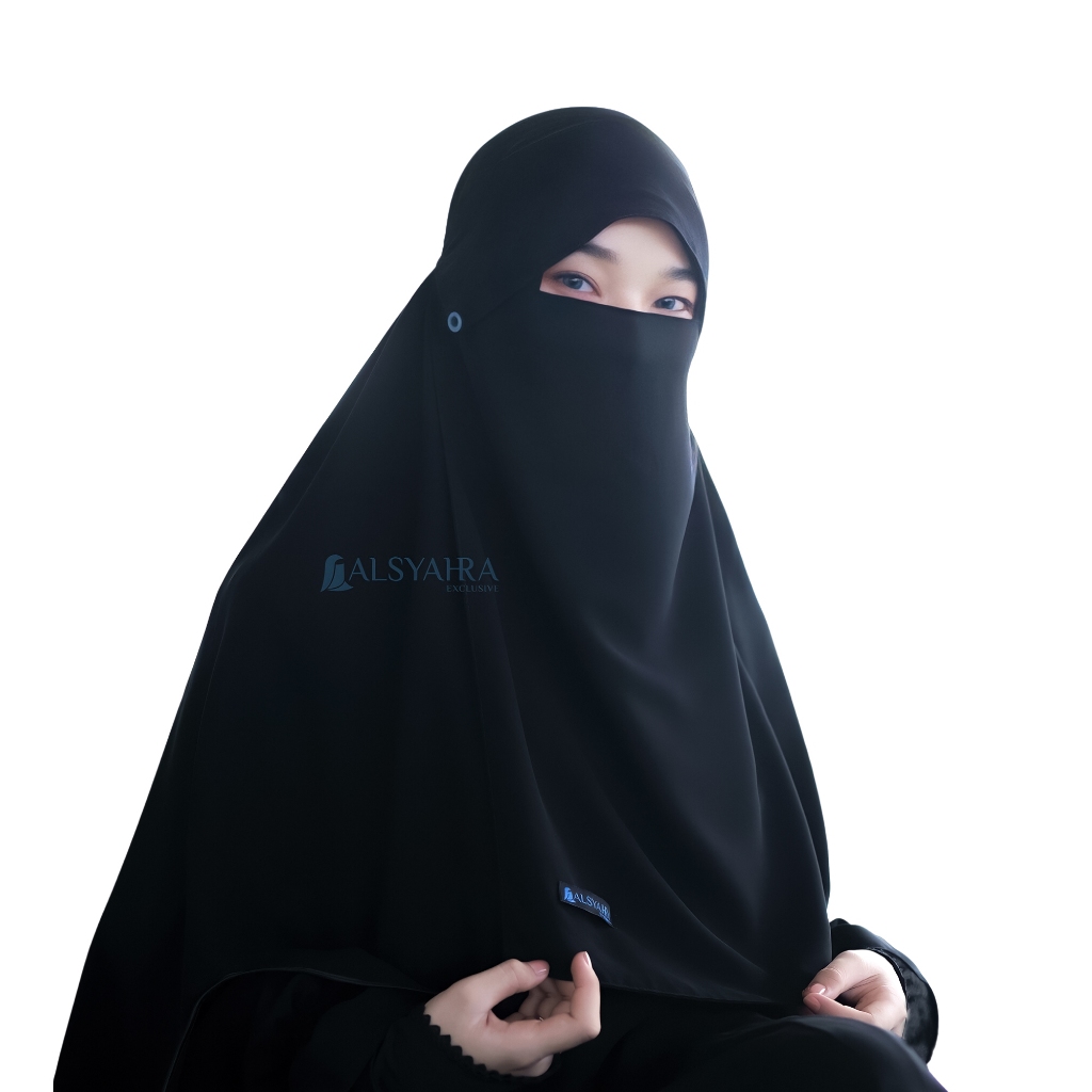 Alsyahra Exclusive - Niqab Poni Kancing Raudhah Sifon Silk Jetblack