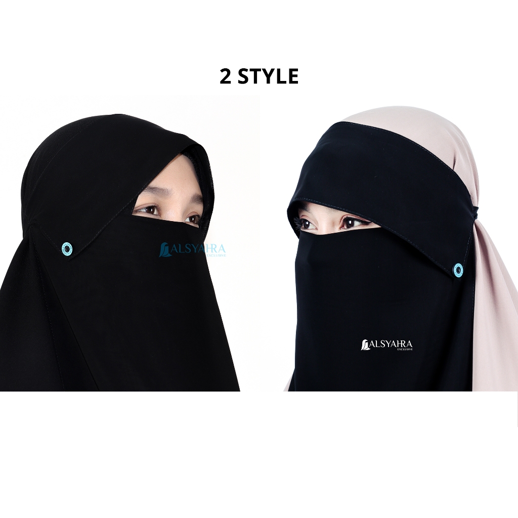 Alsyahra Exclusive - Niqab Poni Kancing Raudhah Sifon Silk Jetblack