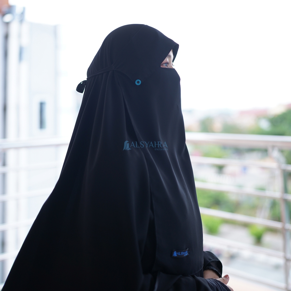 Alsyahra Exclusive - Niqab Poni Kancing Raudhah Sifon Silk Jetblack