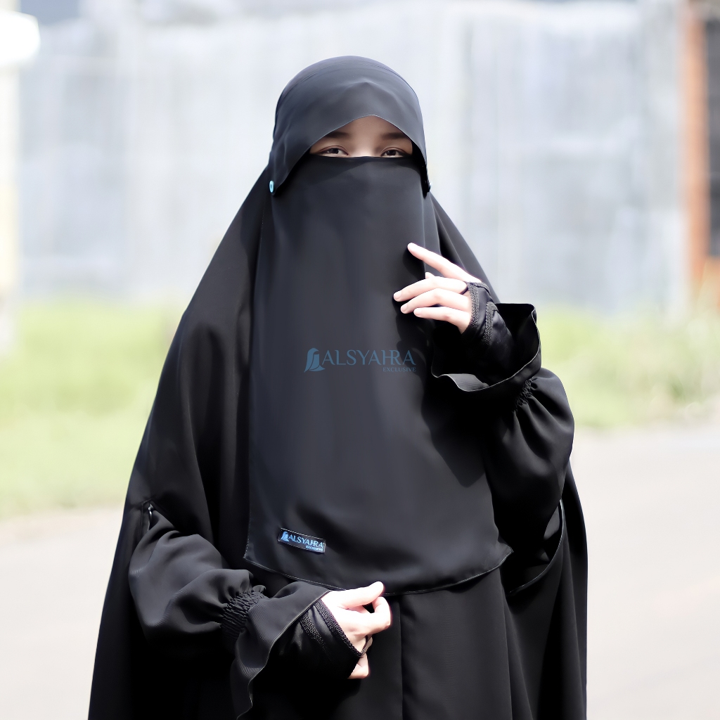 Alsyahra Exclusive - Niqab Poni Kancing Raudhah Sifon Silk Jetblack