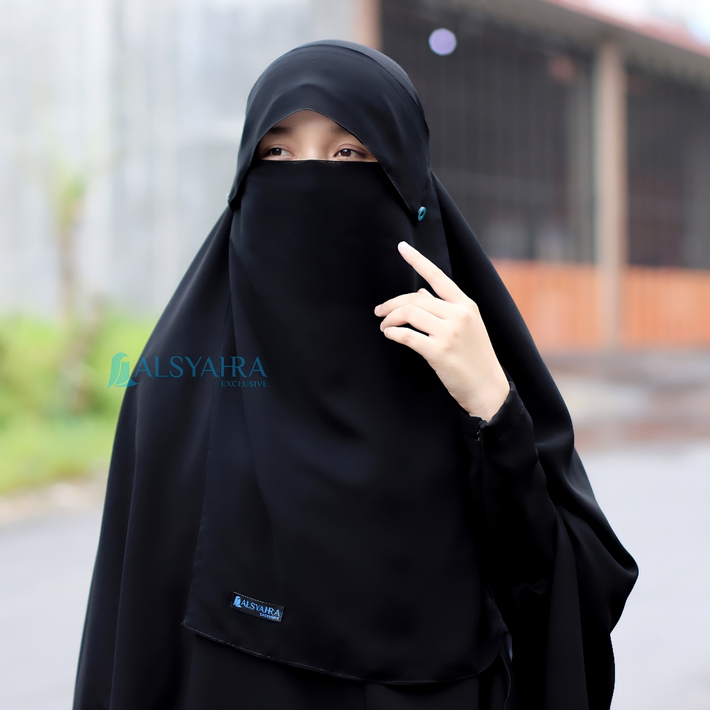 Alsyahra Exclusive - Niqab Poni Kancing Raudhah Sifon Silk Jetblack