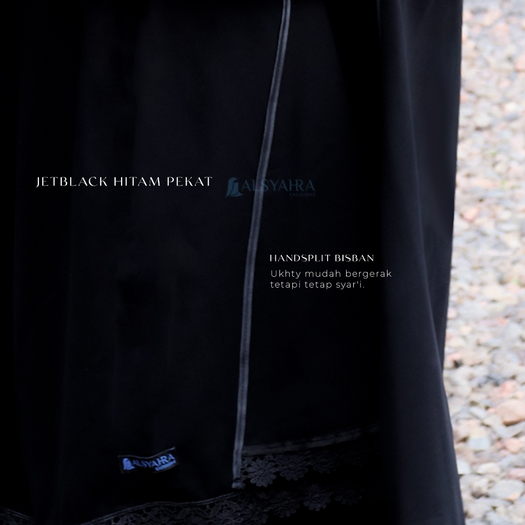 Alsyahra Exclusive - Set Khimar Syari Handsplit Al Shams Niqab Poni Jetblack