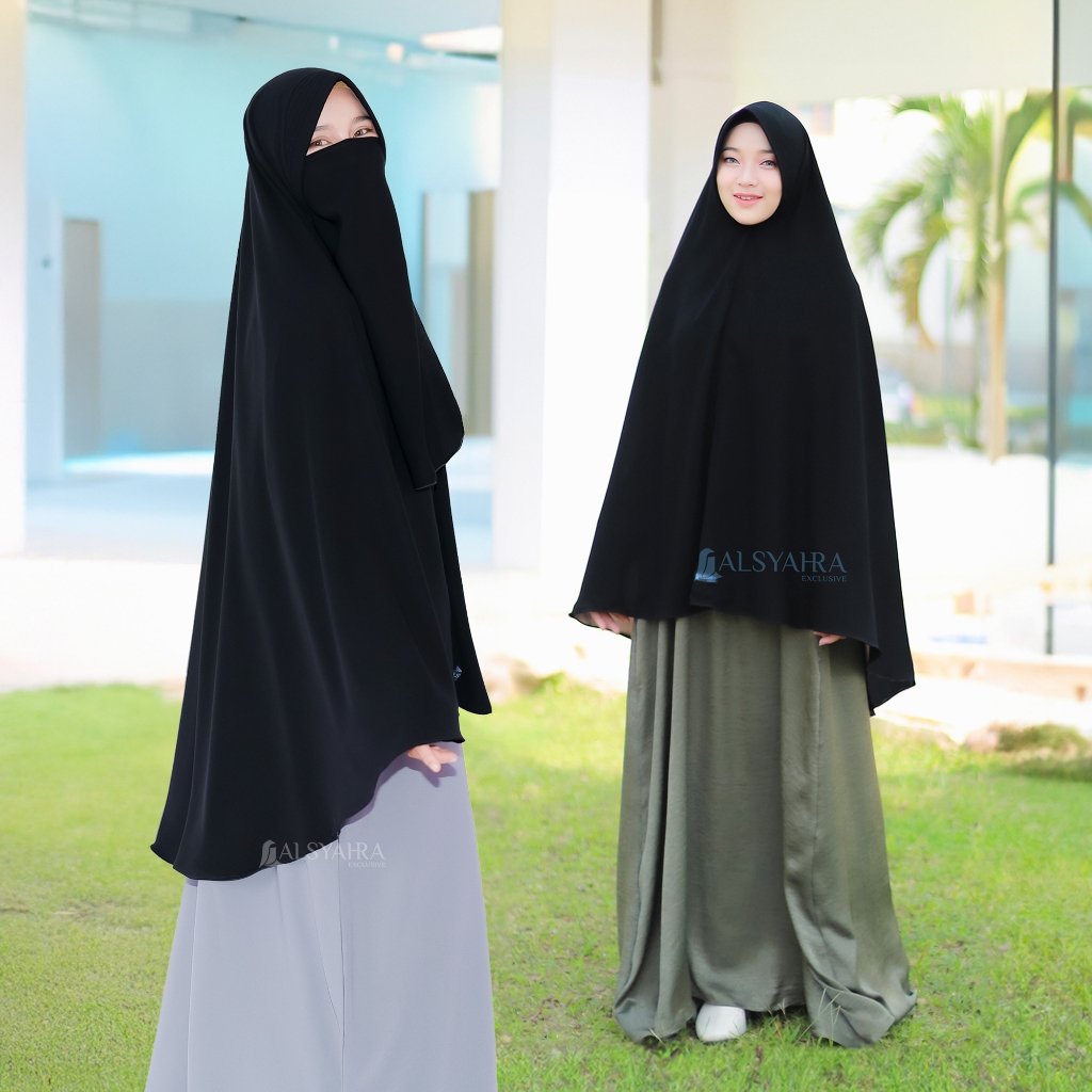 Alsyahra Exclusive - Set Khimar Syari Marwah PAD Cadar Tali Jetblack Size XL