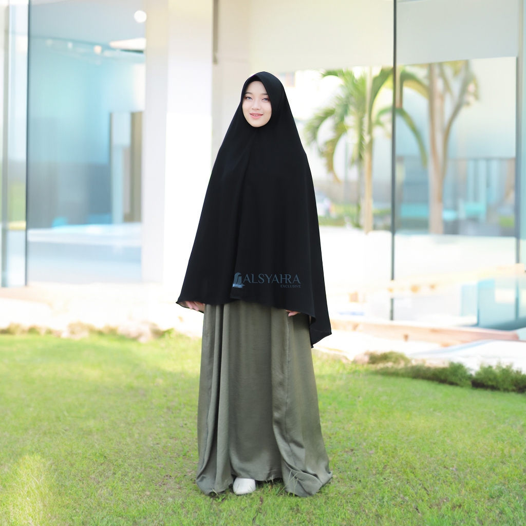 Alsyahra Exclusive - Set Khimar Syari Marwah PAD Cadar Tali Jetblack Size XL