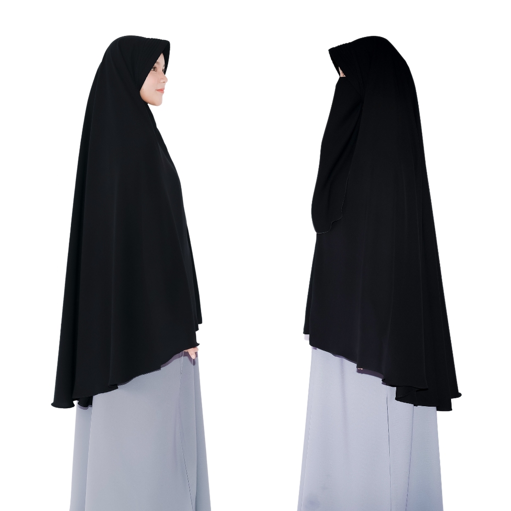 Alsyahra Exclusive - Set Khimar Syari Marwah PAD Cadar Tali Jetblack Size XL