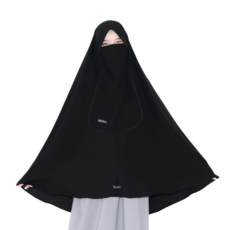 Alsyahra Exclusive - Set Khimar Syari Marwah PAD Cadar Tali Jetblack Size XL
