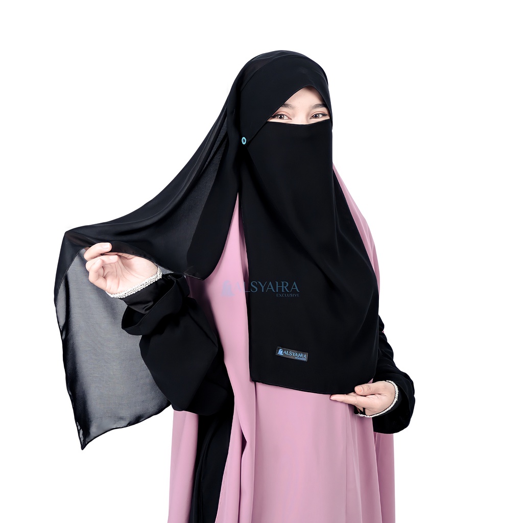Alsyahra Exclusive Niqab Yaman Poni Kancing Raudhah Silk Sifon Jetblack
