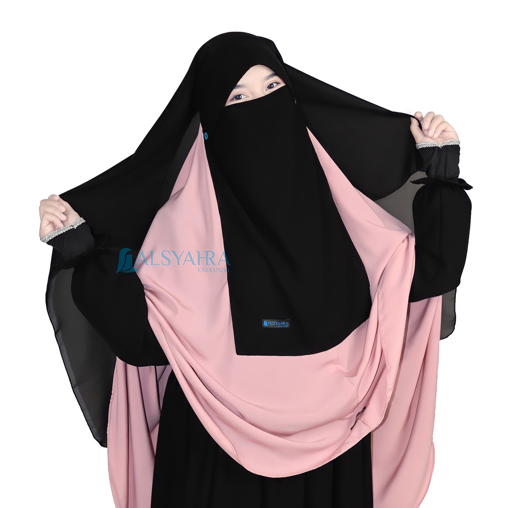 Alsyahra Exclusive Niqab Yaman Poni Kancing Raudhah Silk Sifon Jetblack