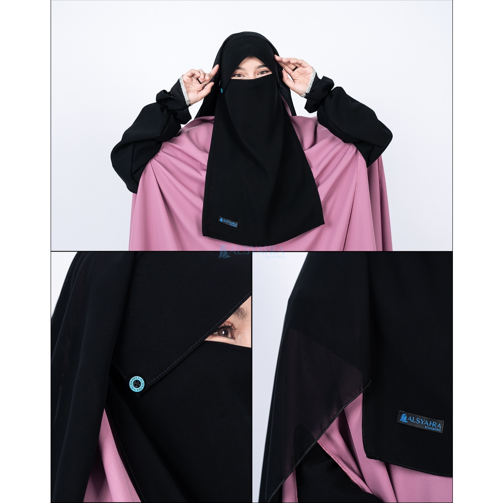Alsyahra Exclusive Niqab Yaman Poni Kancing Raudhah Silk Sifon Jetblack