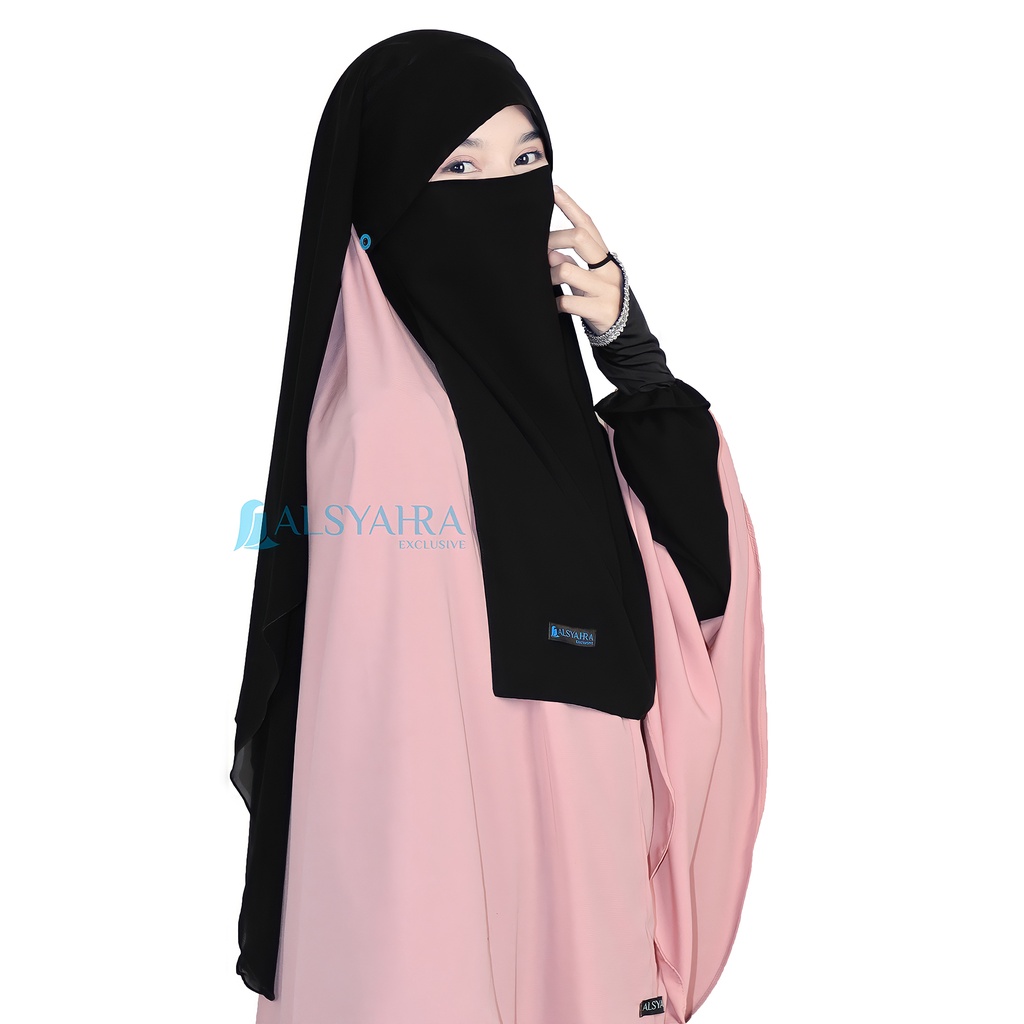 Alsyahra Exclusive Niqab Yaman Poni Kancing Raudhah Silk Sifon Jetblack