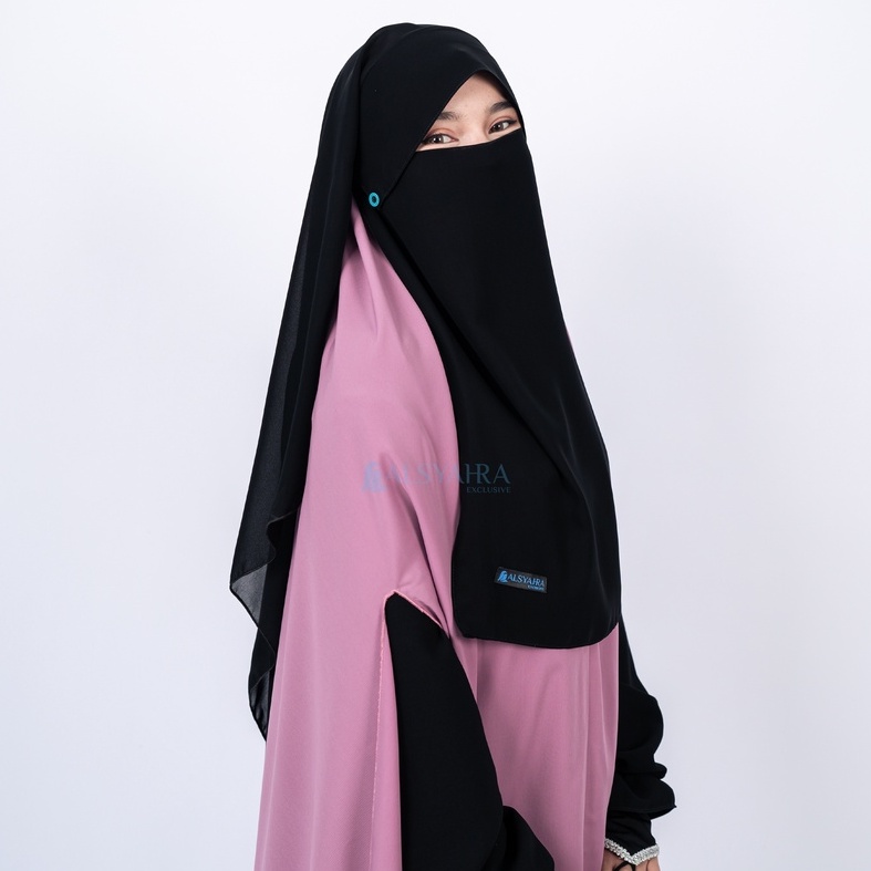 Alsyahra Exclusive Niqab Yaman Poni Kancing Raudhah Silk Sifon Jetblack
