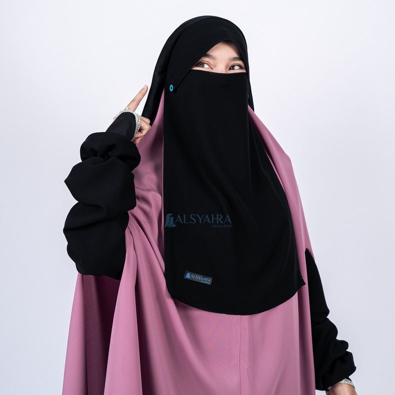 Alsyahra Exclusive Niqab Yaman Poni Kancing Raudhah Silk Sifon Jetblack
