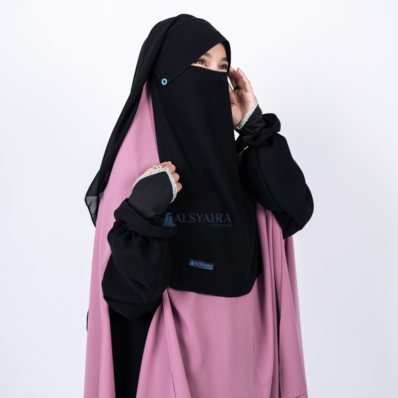 Alsyahra Exclusive Niqab Yaman Poni Kancing Raudhah Silk Sifon Jetblack