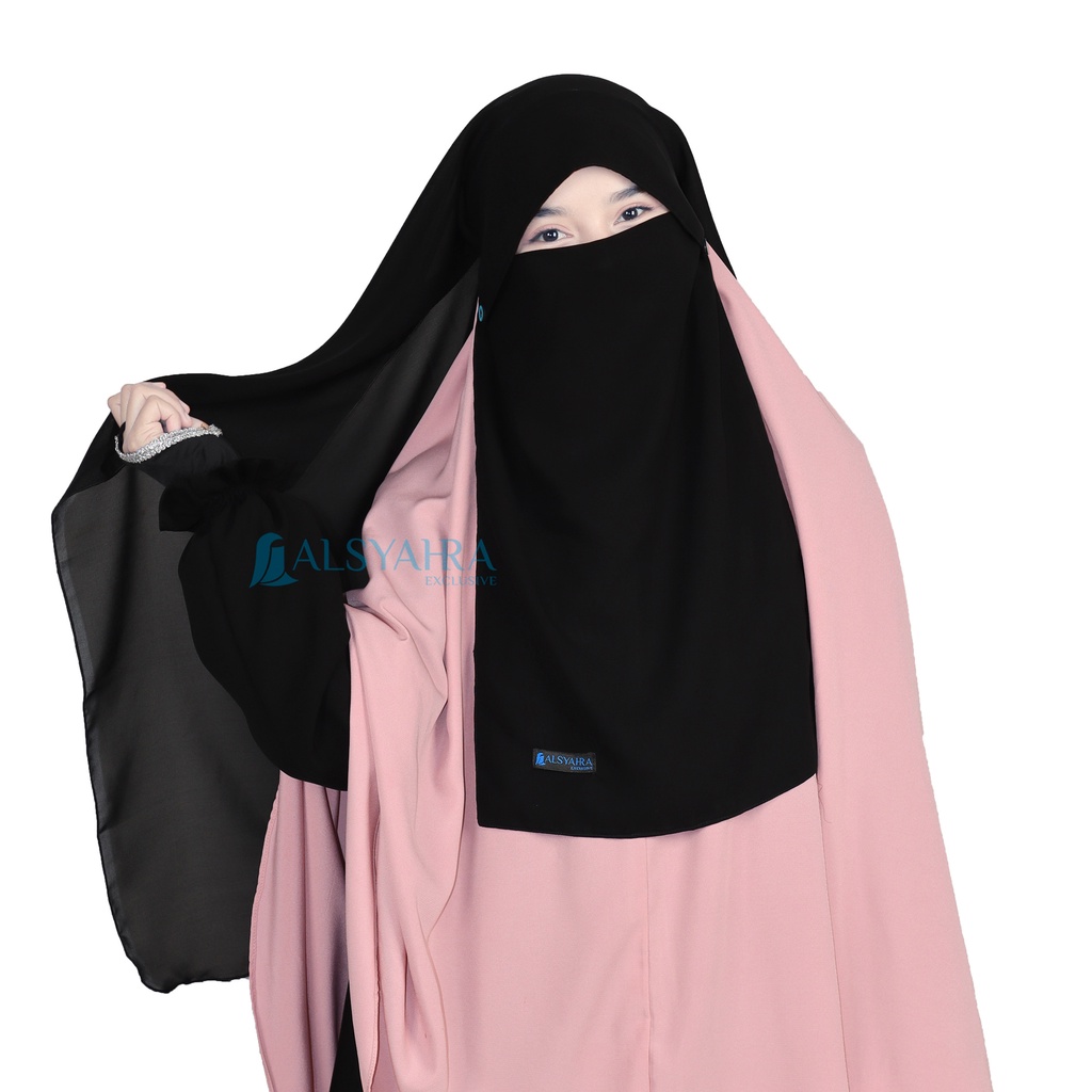 Alsyahra Exclusive Niqab Yaman Poni Kancing Raudhah Silk Sifon Jetblack