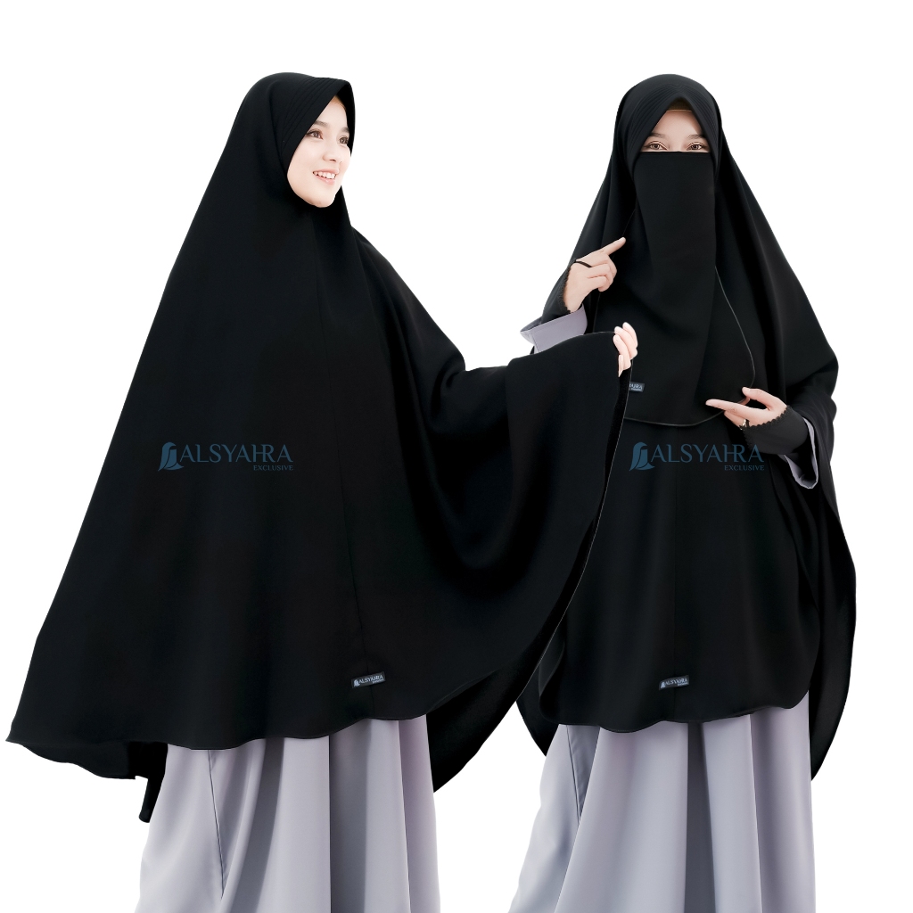 Alsyahra Exclusive - Set Khimar Syari Marwah PAD Cadar Tali Jetblack Size XXL