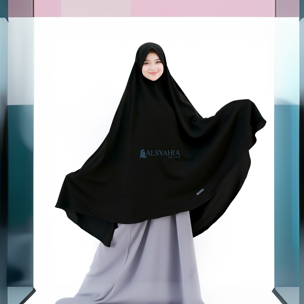 Alsyahra Exclusive - Set Khimar Syari Marwah PAD Cadar Tali Jetblack Size XXL