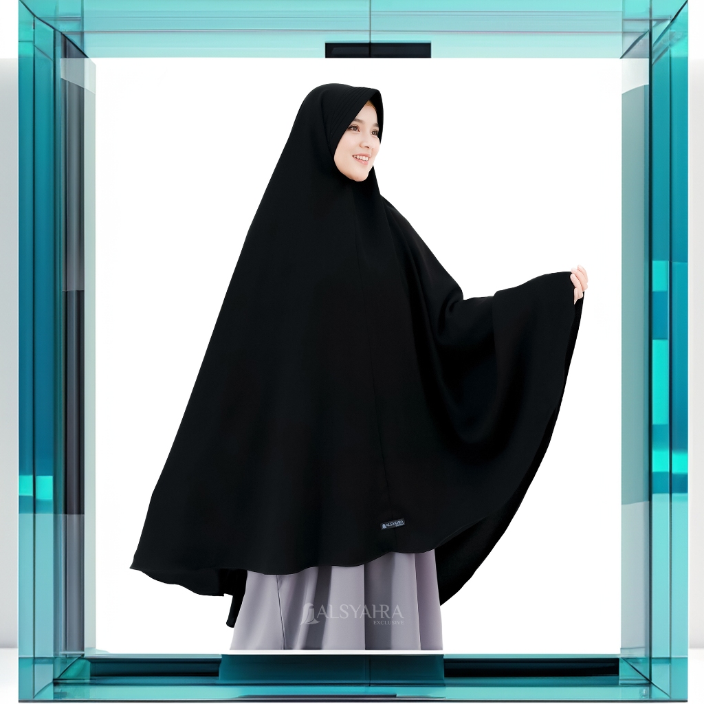 Alsyahra Exclusive - Set Khimar Syari Marwah PAD Cadar Tali Jetblack Size XXL