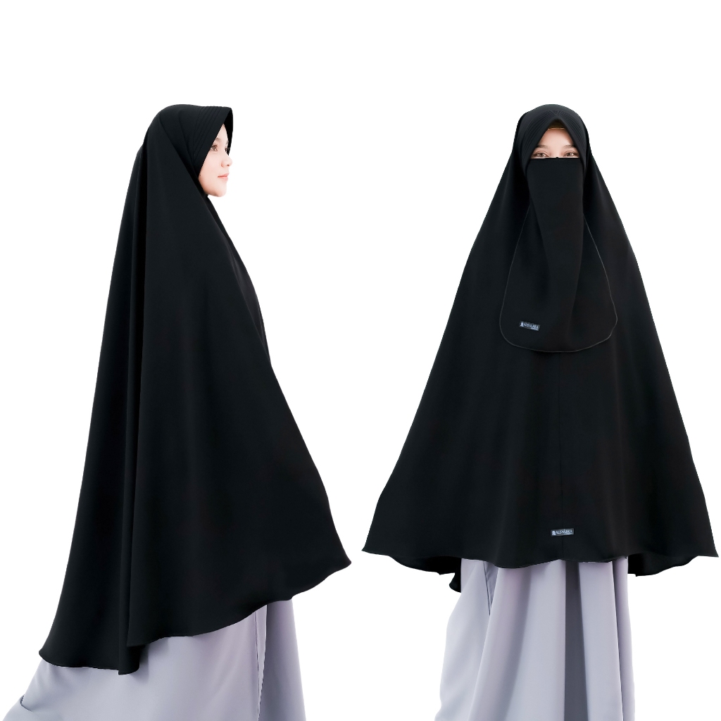 Alsyahra Exclusive - Set Khimar Syari Marwah PAD Cadar Tali Jetblack Size XXL