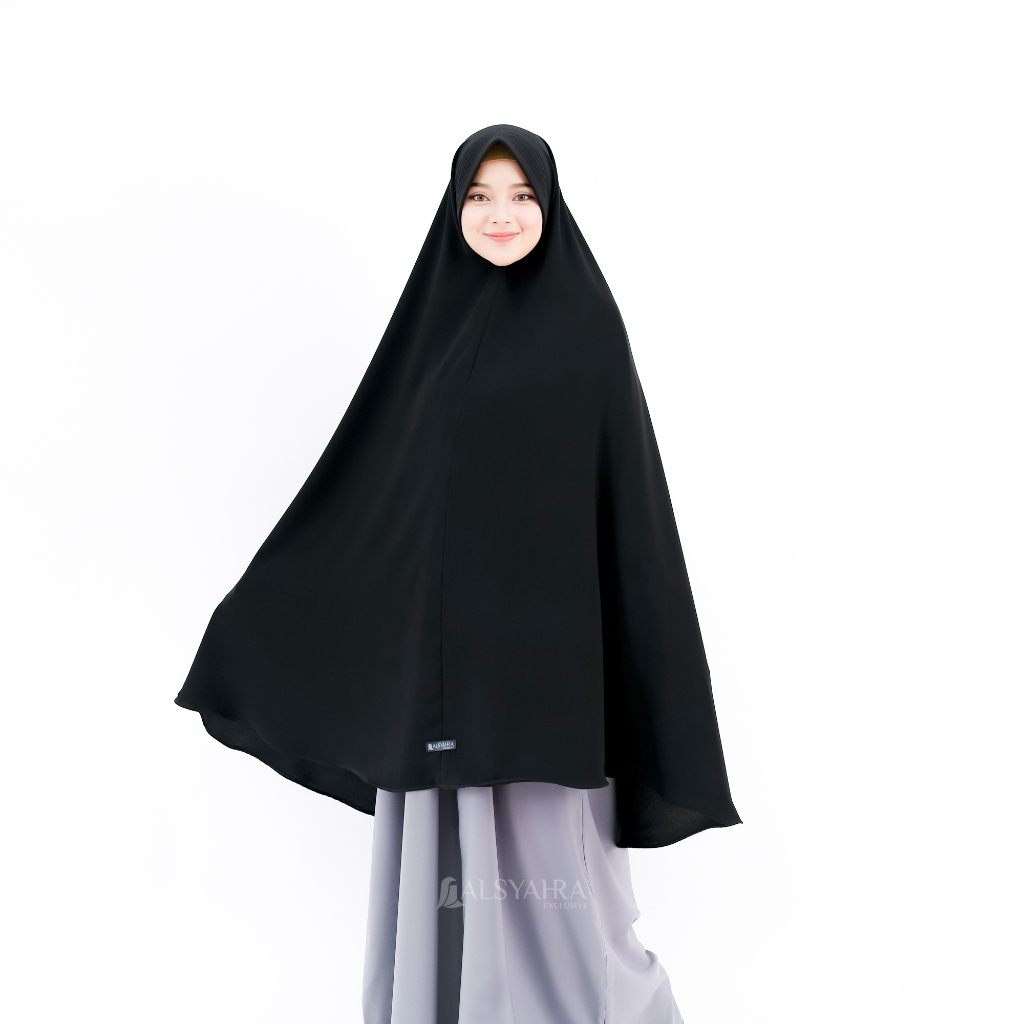 Alsyahra Exclusive - Set Khimar Syari Marwah PAD Cadar Tali Jetblack Size XXL