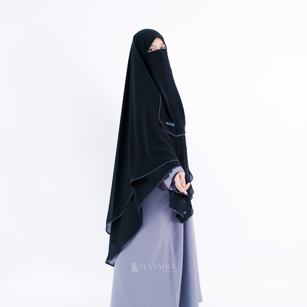 Alsyahra Exclusive - Set Khimar Syari Shofa Bisban 2 Layer Cadar Sifon Silk Jetblack Size XXL
