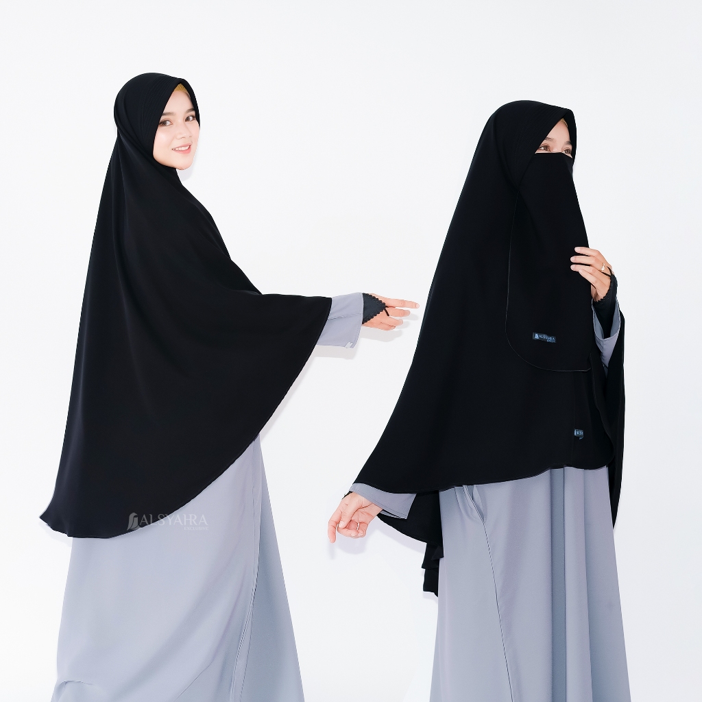 Alsyahra Exclusive - Set Khimar Syari Marwah PAD Cadar Tali Jetblack Size L