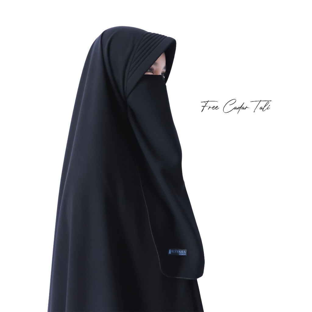 Alsyahra Exclusive - Set Khimar Syari Marwah PAD Cadar Tali Jetblack Size L