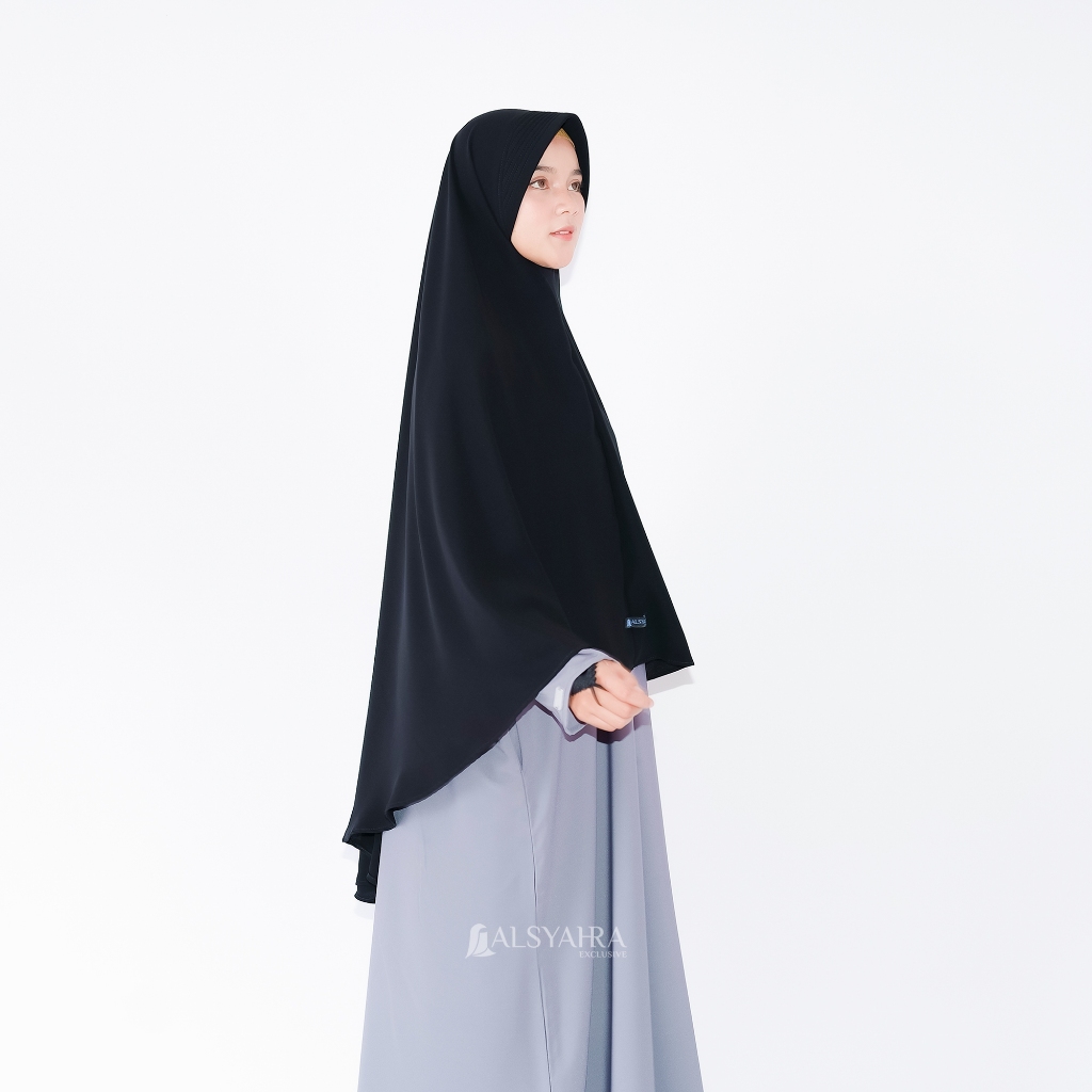 Alsyahra Exclusive - Set Khimar Syari Marwah PAD Cadar Tali Jetblack Size L