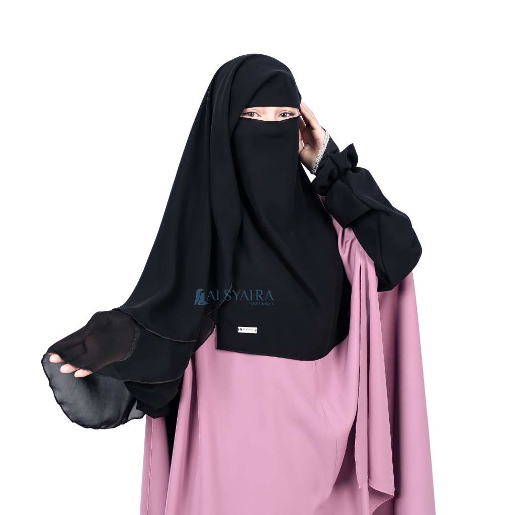 Alsyahra Exclusive - Niqab Yaman 2 Layer Sifon Silk Jetblack 3 Style