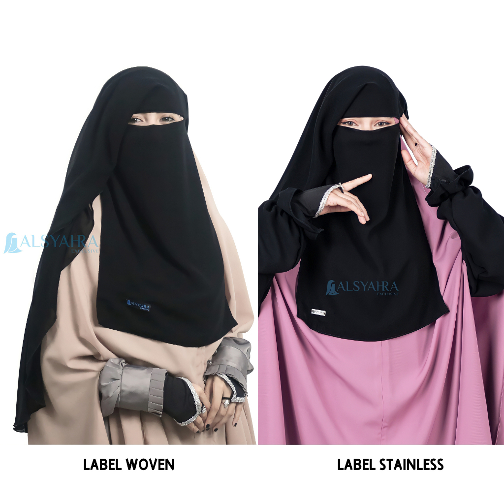 Alsyahra Exclusive - Niqab Yaman 2 Layer Sifon Silk Jetblack 3 Style