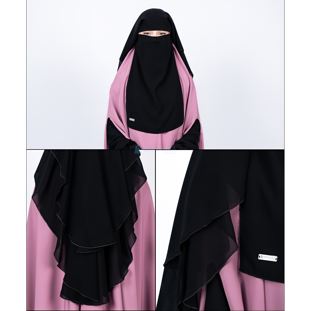 Alsyahra Exclusive - Niqab Yaman 2 Layer Sifon Silk Jetblack 3 Style