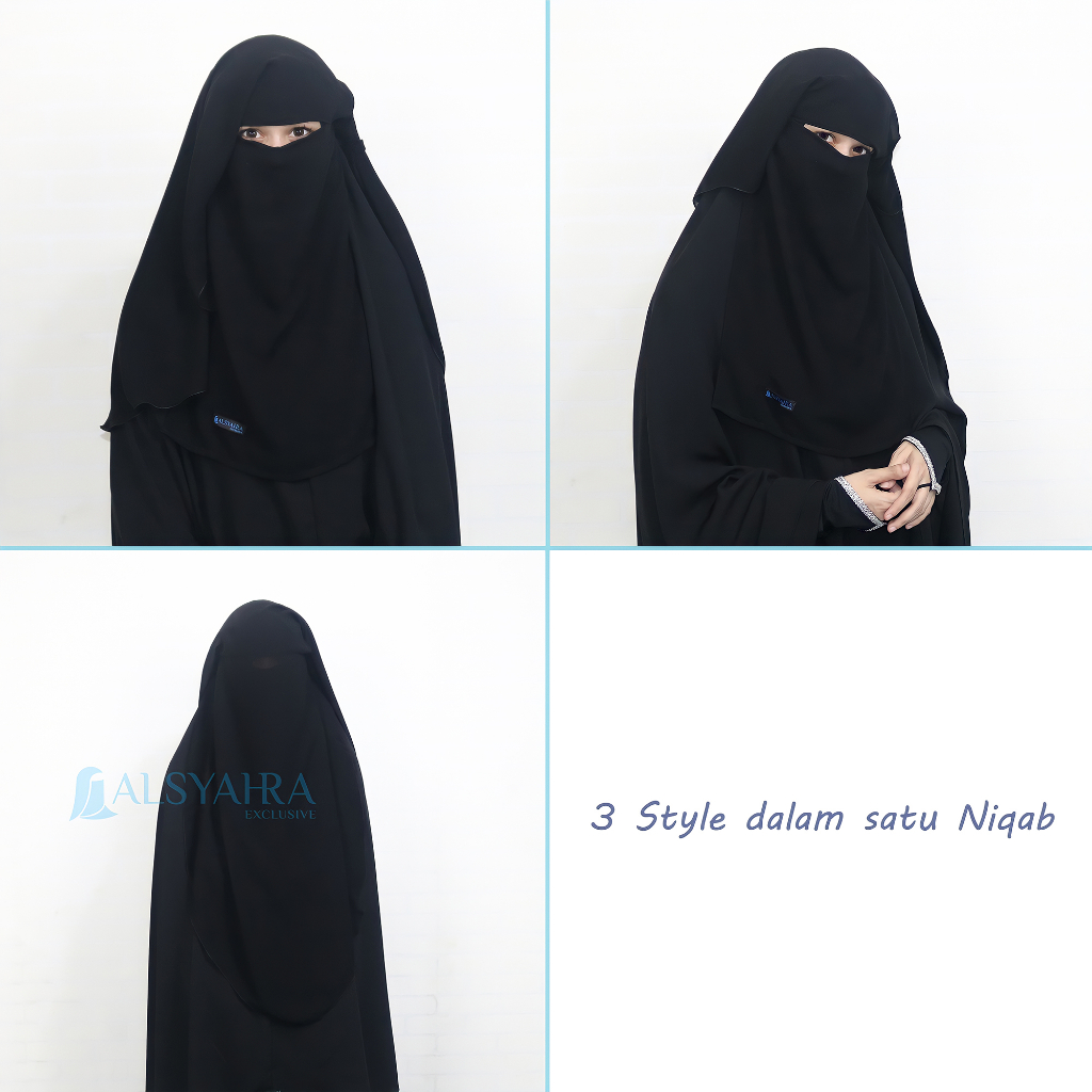 Alsyahra Exclusive - Niqab Yaman 2 Layer Sifon Silk Jetblack 3 Style