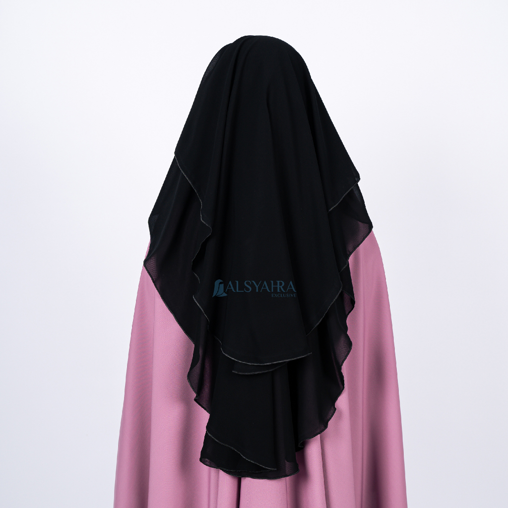 Alsyahra Exclusive - Niqab Yaman 2 Layer Sifon Silk Jetblack 3 Style