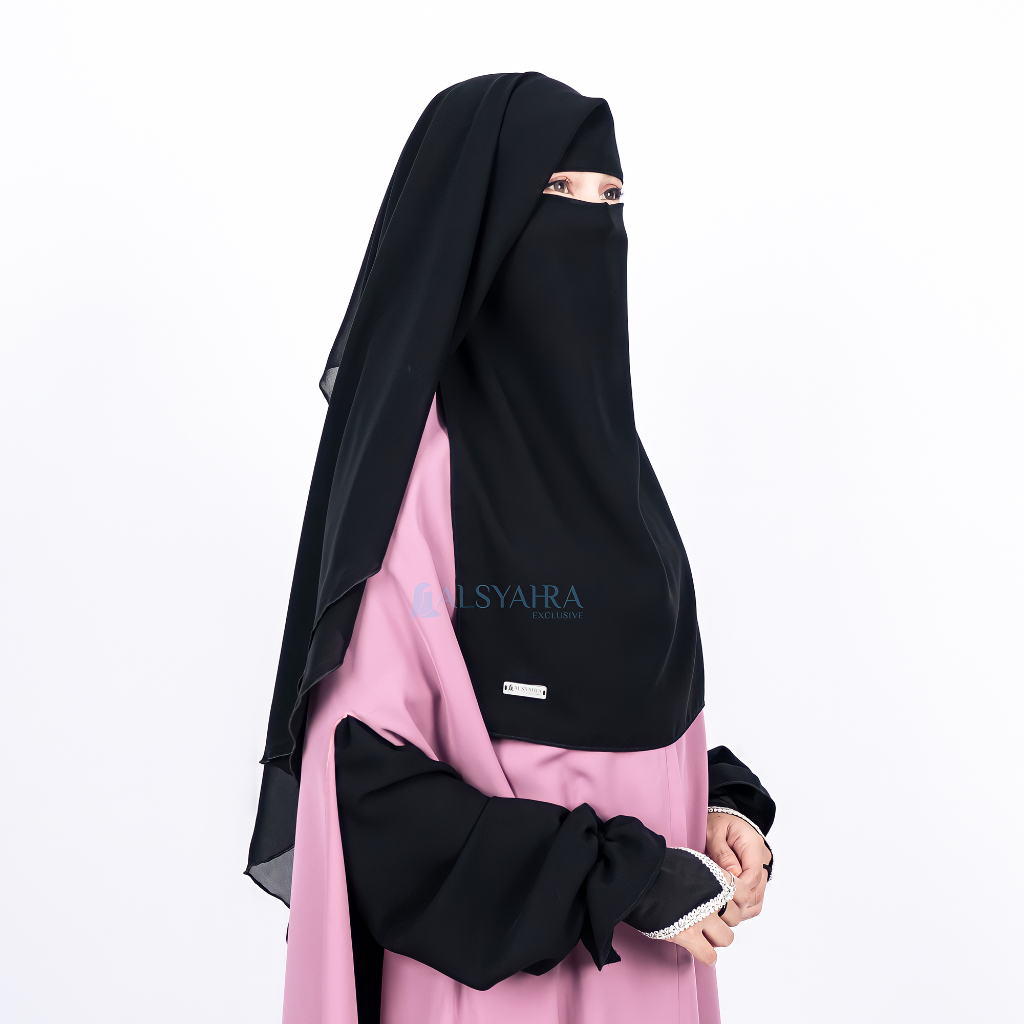Alsyahra Exclusive - Niqab Yaman 2 Layer Sifon Silk Jetblack 3 Style