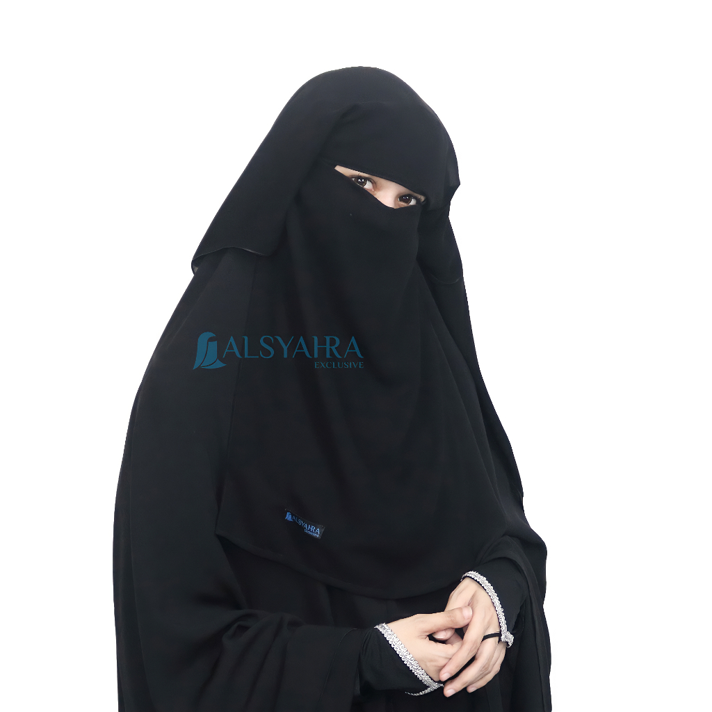 Alsyahra Exclusive - Niqab Yaman 2 Layer Sifon Silk Jetblack 3 Style