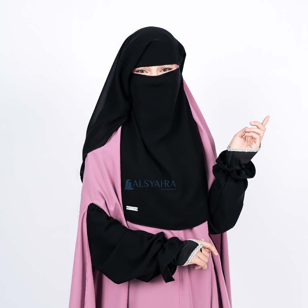 Alsyahra Exclusive - Niqab Yaman 2 Layer Sifon Silk Jetblack 3 Style