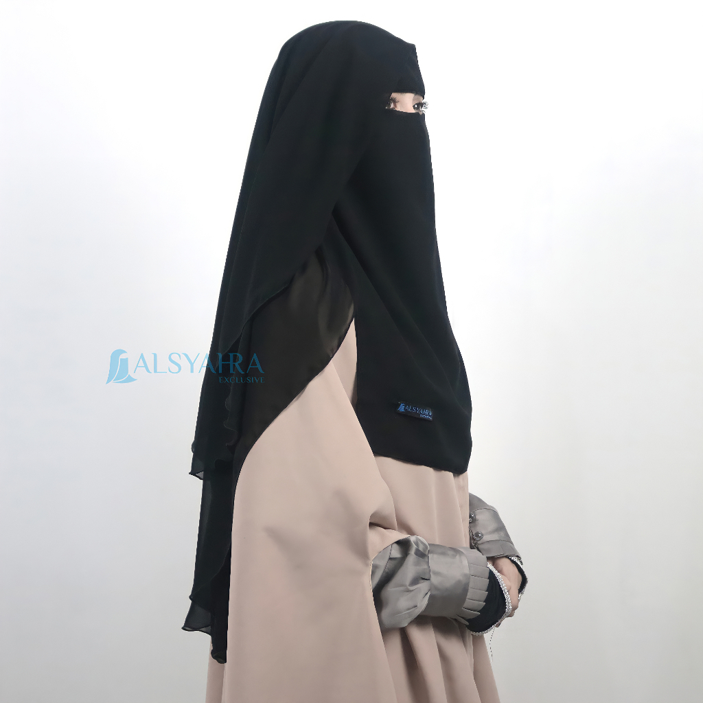 Alsyahra Exclusive - Niqab Yaman 2 Layer Sifon Silk Jetblack 3 Style